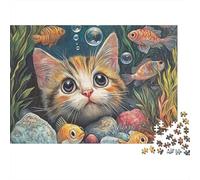 Puzzle da 1000 pezzi con gatto subacqueo e scena di pesci sottomarini, ideale per giochi educativi per adulti, decorazione per la casa, difficile, per compleanni di uomini e donne, 38x26 cm.
