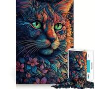 Puzzle da 1000 pezzi con gatto surrealista,colorato,di alta qualità,gioco creativo per la mente,pace e divertimento,decorazione natalizia da parete (38x26cm)