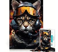 Puzzle da 1000 pezzi con gatto,vecchio pilota di jet,incastro perfetto,arte,abilità creativa,gioco per il tempo libero,decorazione natalizia (38x52cm)