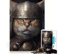 Puzzle da 1000 pezzi con gatto vichingo con elmo,ideale per ragazzi,con un divertente gioco di memoria e un'attività di gruppo rilassante al chiuso (38x52cm)