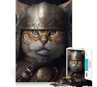 Puzzle da 1000 pezzi con gatto vichingo con elmo,ideale per stimolare la concentrazione e creare un'atmosfera divertente Taglio laser per un incastro perfetto Attività per rafforzare i legami