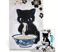 Puzzle da 1000 pezzi con gatto vintage che mangia spaghetti decorazione da parete stimolante da completare per rafforzare l'amore tra le coppie 38x52cm