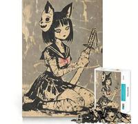 Puzzle da 1000 pezzi con gatto zombie in stile anime e studentessa,ideale per adulti Divertimento per allenare la mente,con componenti robusti e ben definiti Attività rilassante per una pausa mentale