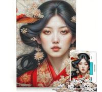 Puzzle da 1000 pezzi con geisha e uccellino rosso, gioco rilassante, antistress, amici e familiari 50x75cm