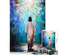 Puzzle da 1000 pezzi con Gesù che cammina verso la luce in vetro colorato per adulti e ragazzi, gioco di logica, tempo libero, bordo preciso, decorazione murale 38x26cm