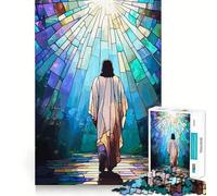 Puzzle da 1000 pezzi con Gesù in vetrata che cammina verso la luce, ideale per ragazzi Gioco di abilità mentale, design rilassante, assemblaggio e regalo premuroso 50x75cm
