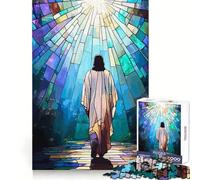 Puzzle da 1000 pezzi con Gesù in vetrata che cammina verso la luce, ideale per ragazzi Gioco di abilità mentale, design rilassante, assemblaggio e regalo premuroso 50x75cm