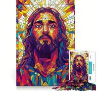 Puzzle da 1000 pezzi con Gesù in vetrata, ideale per adolescenti, con un forte senso logico, perfetto per il tempo libero e il divertimento, con bordi trasparenti e oggetti da collezione 38x26cm