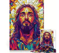 Puzzle da 1000 pezzi con Gesù in vetrata, ideale per adolescenti, con un forte senso logico, perfetto per il tempo libero e il divertimento, con bordi trasparenti e oggetti da collezione 38x26cm