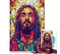Puzzle da 1000 pezzi con Gesù in vetrata, ideale per adolescenti, con un forte senso logico, perfetto per il tempo libero e il divertimento, con bordi trasparenti e oggetti da collezione 50x75cm