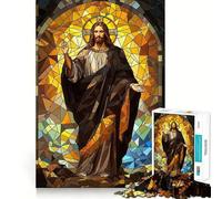 Puzzle da 1000 pezzi con Gesù in vetrata per adolescenti, sfida per la mente, divertimento condiviso, taglio netto, calda sorpresa 50x75cm