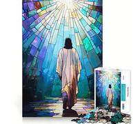 Puzzle da 1000 pezzi con Gesù in vetro colorato che cammina verso la luce, ideale per ragazzi, gioco di logica e svago, taglio preciso 38x52cm