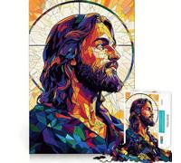 Puzzle da 1000 pezzi con Gesù in vetro colorato per adolescenti, gioco di logica, passatempo rilassante, taglio preciso, 38x52cm
