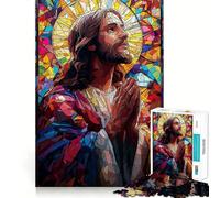 Puzzle da 1000 pezzi con Gesù in vetro colorato per adulti, gioco per esercitare la mente, divertimento casual, taglio di precisione, regalo artistico 38x52cm