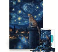 Puzzle da 1000 pezzi con ghepardo sotto una notte stellata,taglio liscio,gioco creativo,giocattolo rilassante,regalo di Natale per il tempo libero (50x75cm)