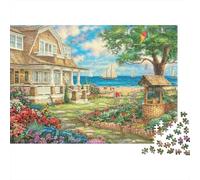 Puzzle da 1000 pezzi con giardino di una casa sulla costa, villa fronte mare e giardino, gioco educativo per adulti, decorazione per la casa, sfida ad alta difficoltà, compleanno, 52x38cm