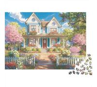 Puzzle da 1000 pezzi con giardino in stile vittoriano, cottage blu e veranda, per adulti, gioco educativo, bella decorazione, difficile, ideale per compleanni, 70x50 cm.