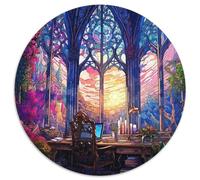 Puzzle da 1000 pezzi con giardino in vetro colorato, puzzle rotondo di carta, interazione familiare e sfida di intelletto, sfida di attività per famiglie (67,5x67,5 cm)