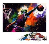Puzzle da 1000 pezzi con giocatore di basket per adulti, puzzle in legno per adulti, ideale come decorazione fai da te e come regalo rompicapo, 50x75CM/19,68x29,52 pollici.