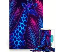 Puzzle da 1000 pezzi con giraffa al neon in un ambiente tropicale, ideale per adolescenti, per rafforzare la memoria, alleviare la tensione, con bordi di qualità, regalo di Natale (38x26cm)
