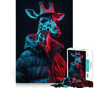Puzzle da 1000 pezzi con giraffa cyberpunk al neon per adulti, stimolante per la mente, ideale per momenti di svago e relax, con bordi precisi, (38x52cm)