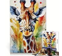 Puzzle da 1000 pezzi con giraffa dipinta ad acquerello per ragazzi, stimola la logica, rilassa la mente, divertente e sicuro da assemblare, un'ottima idea regalo (50x75cm)