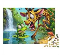 Puzzle da 1000 pezzi con giraffa e rana in riva all'acqua, ideale per giochi educativi per adulti, decorazione per la casa, difficile e stimolante, per compleanni maschili e femminili, 38x26 cm.