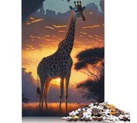Puzzle da 1000 pezzi con giraffa e tramonto, per adulti, in legno riciclato al 100%, per donne e uomini, 1000 pezzi (75x50 cm)