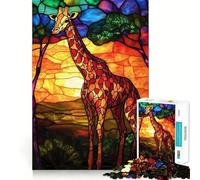 Puzzle da 1000 pezzi con giraffa in vetro colorato per adolescenti, gioco di allenamento mentale, gioco di gruppo, taglio di precisione, regalo per le festività 38x26cm