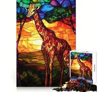Puzzle da 1000 pezzi con giraffa in vetro colorato per adolescenti, gioco di allenamento mentale, gioco di gruppo, taglio di precisione, regalo per le festività 38x26cm