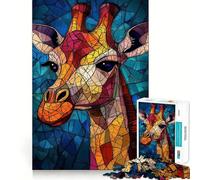 Puzzle da 1000 pezzi con giraffa in vetro colorato per ragazzi, gioco di logica e divertimento rilassante con bordi lisci, regalo creativo 38x52cm
