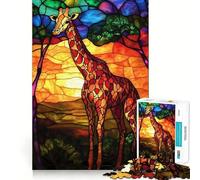 Puzzle da 1000 pezzi con giraffa in vetro colorato per ragazzi, stimola la memoria, rilassante e divertente, con bordi precisi, un regalo pensato con cura 50x75cm