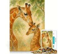 Puzzle da 1000 pezzi con giraffa madre e cucciolo ad acquerello,gioco di concentrazione mentale,tagli di precisione,bordi lisci,attività rilassante per serate tranquille (50x75cm)