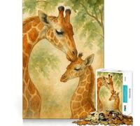 Puzzle da 1000 pezzi con giraffa mamma e cucciolo ad acquerello per adolescenti,divertente da giocare,con incastri precisi e senza spazi vuoti,ideale per una serata in famiglia (38x26cm)