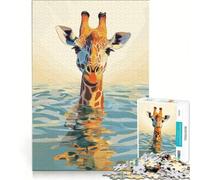 Puzzle da 1000 pezzi con giraffa nell'acqua, arte digitale, gioco interattivo, allena la mente e la manualità, compleanno e Natale 38x26cm