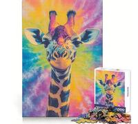 Puzzle da 1000 pezzi con giraffa tie-dye per adulti, gioco di logica e intrattenimento rilassante, pezzo di alta qualità 38x52cm