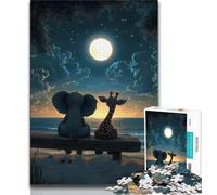 Puzzle da 1000 pezzi con giraffe ed elefanti per adolescenti, antistress per ammazzare il tempo in casa con poster abbinato e foglio di quiz (38x26cm)
