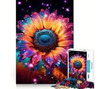 Puzzle da 1000 pezzi con girasole cosmico color oro neon per adolescenti, gioco per allenare la mente, facile da assemblare, regalo elegante (50x75cm)