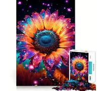 Puzzle da 1000 pezzi con girasole cosmico color oro neon per adulti, gioco rompicapo divertente da fare insieme, taglio perfetto, regalo per le vacanze (38x52cm)