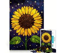 Puzzle da 1000 pezzi con girasole in vetro colorato e sfondo stellato per ragazzi, gioco di logica, passatempo rilassante, taglio preciso, 38x52cm