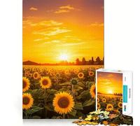 Puzzle da 1000 pezzi con girasoli all'alba e alberi, ideale per adulti Un rompicapo rilassante e divertente Immagine da assemblare, una piacevole sorpresa 38x26cm
