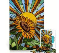 Puzzle da 1000 pezzi con girasoli e vetrate artistiche, ideale per adulti, un gioco di logica e svago, con bordi netti e un grazioso regalo 38x26cm