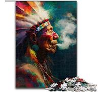 Puzzle da 1000 pezzi con gli indiani d'America, in legno, stimolante rompicapo per adolescenti, divertente serata di giochi in famiglia, 1000 pezzi(50x75cm)
