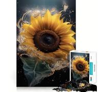 Puzzle da 1000 pezzi con gocce d'acqua a forma di girasole per adulti, gioco per esercizi mentali, svago leggero, design da assemblare, regalo stagionale 38x26cm
