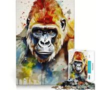 Puzzle da 1000 pezzi con gorilla dipinto ad acquerello per adulti,gioco di memoria,incastro perfetto senza spazi vuoti,attività rilassante per pause mentali (38x26cm)