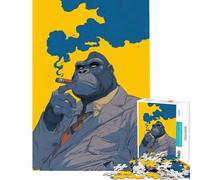 Puzzle da 1000 pezzi con gorilla in giacca e cravatta che fuma un sigaro gioco interattivo educativo regalo perfetto per il Secret Santa (dimensioni 38x52cm)