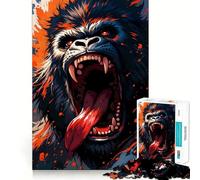 Puzzle da 1000 pezzi con gorilla ruggente e dettagli arancioni per adulti, gioco per allenare la mente, rilassante, taglio di precisione, regalo elegante (38x26cm)