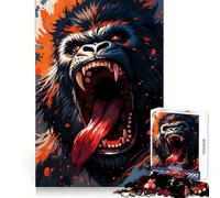 Puzzle da 1000 pezzi con gorilla ruggente e dettagli arancioni per ragazzi, gioco intelligente per interni, taglio preciso, (50x75cm)