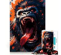 Puzzle da 1000 pezzi con gorilla ruggente e dettagli arancioni per ragazzi, gioco intelligente per interni, taglio preciso, (50x75cm)