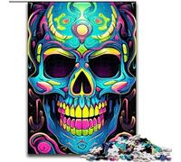 Puzzle da 1000 pezzi con graffiti al neon colorati, teschio in legno, gioco interattivo per famiglie, adatto dai 14 anni in su, 50x75cm, gioco rompicapo per adolescenti, regalo perfetto per le feste
